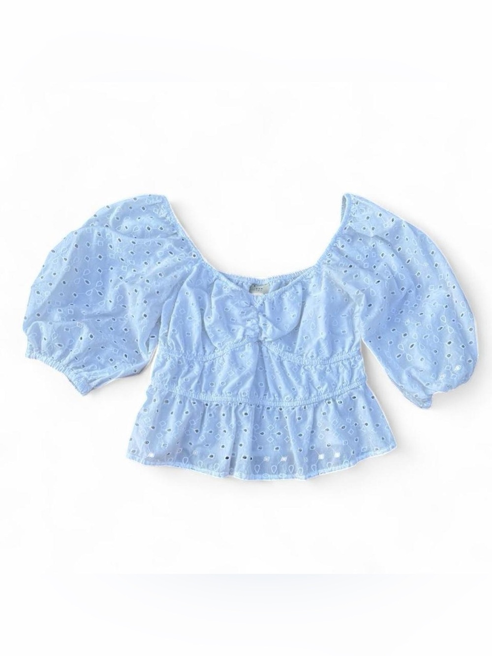 White Eyelet Peasant Top with Puff Sleeve
